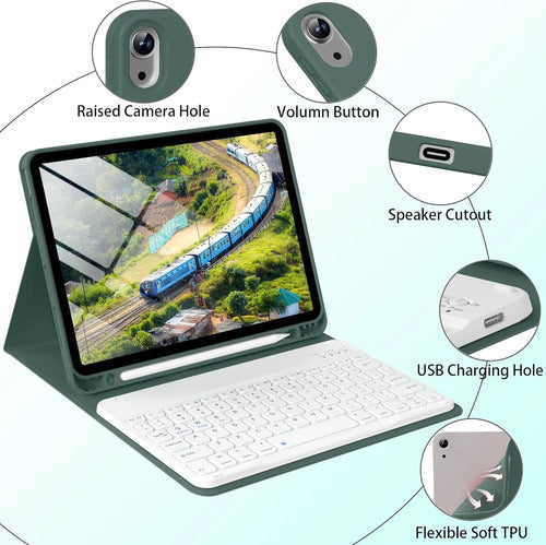 Funda Con Teclado Para iPad Air Gen 11 Verde Oscuro