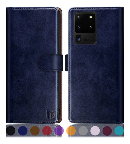 Funda Cartera De Cuero Para Samsung Galaxy S20 Ultra Azul