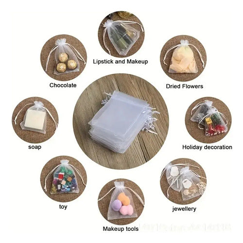 100 Bolsas De Organza Para Regalos Y Fiestas Blanco