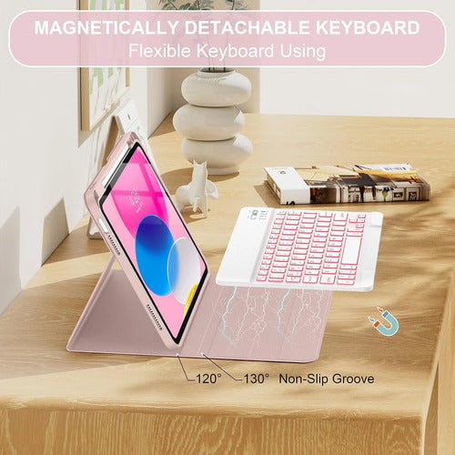 Funda Con Teclado Para iPad (a16) 11th/10th Gen Rosa
