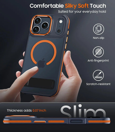 Funda iPhone 17 Pro Con Soporte Y Protección Militar Naranja