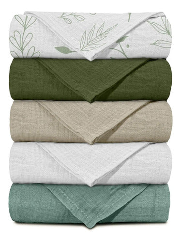 Pack De 5 Mantas De Muselina Para Bebés, Unisex, Transpir... Hojas Brillantes