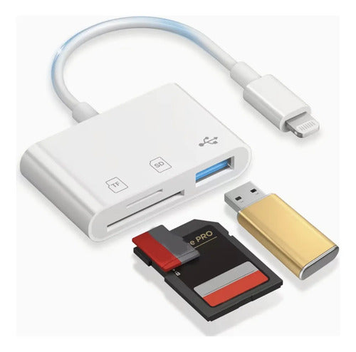 Lector De Tarjetas De Memoria Sd/tf 3 En 1 Para iPhone Blanco