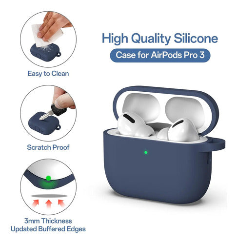 Funda De Silicona Para AirPods Pro 3 Con Llavero Azul Marino