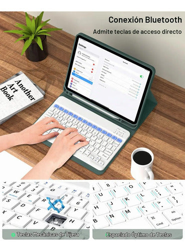Funda Con Teclado Para iPad (a16) 11th/10th Gen (11/10.9) Verde Oscuro