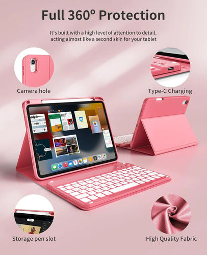 Funda Con Teclado Bluetooth Para iPad Air 11'' M3/m2 & Air Rosa Chicle