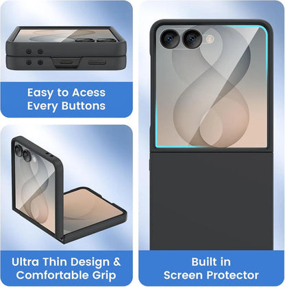 Funda Para Galaxy Z Flip 8 Con Protector De Pantalla Negro Liso