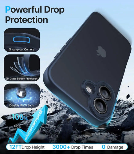 Funda Protectora Para iPhone 16, Antigolpes Azul Marino