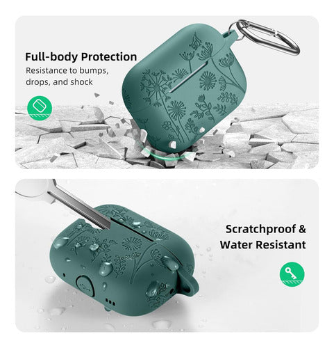 Funda De Silicona Lerobo Para AirPods Pro 2, Diseño Flora... Verde Oscuro