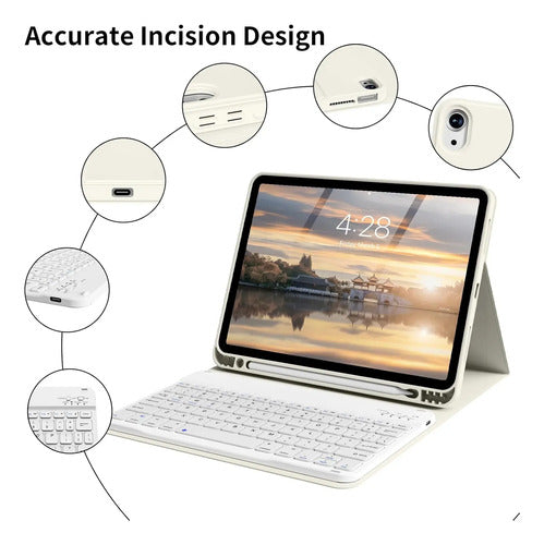 Funda Para iPad Air 7/6/5/4 Gen 2025/2024 Con Teclado Crema