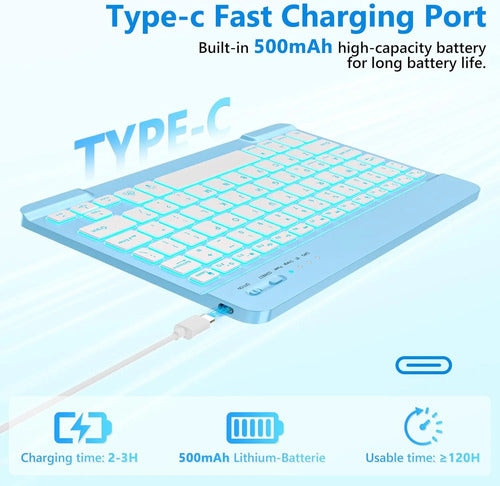 Funda Con Teclado Para iPad A16 11th 10th Gen Azul