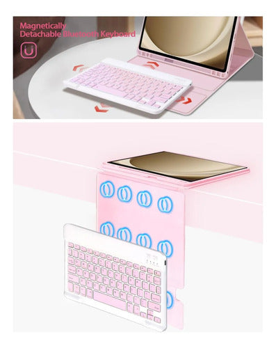 Funda Con Teclado Para Samsung Galaxy Tab S10 Lite & S10 Rosa