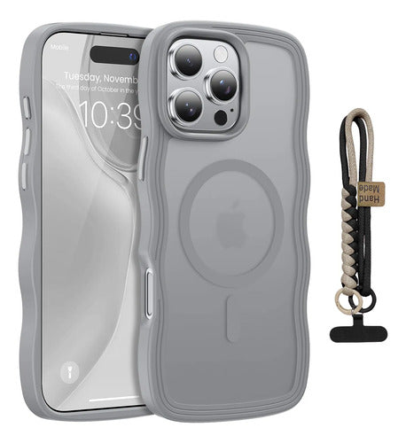 Funda Para iPhone 16 Pro Con Correa Gris Lisa