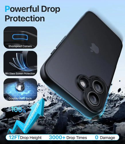 Funda Protectora Para iPhone 16, Antigolpes Negro