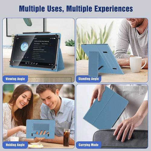 Funda Universal Para Tablet 10.1 Con Soporte Y Correa Azul