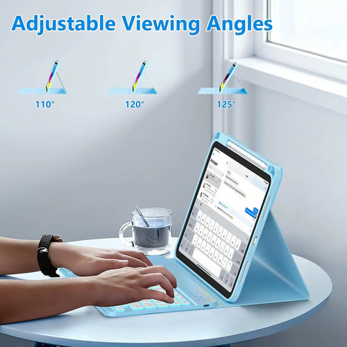 Funda Con Teclado Para iPad A16 11th 10th Gen Azul