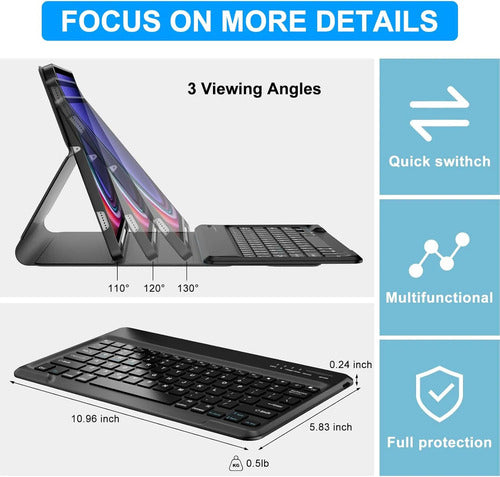Funda Con Teclado Para Samsung Galaxy Tab S9/s10 Plus 12.4' Negro