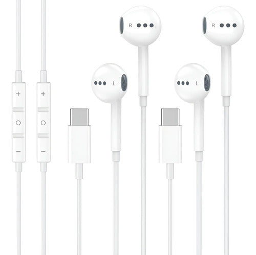 2 Pack Auriculares Usb C Con Micrófono Para iPhone 16 15 Blanco