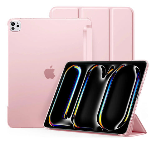 Funda iPad Pro Trasera Translúcida Con Soporte Tríptico Rosa