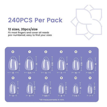 240pcs Almond Nail Tips Extra Short: Soft Gel, 12 Sizes, ...