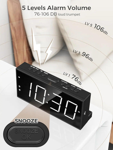 Reloj Despertador Digital Con 2 Alarmas Y Puerto Usb Blanco