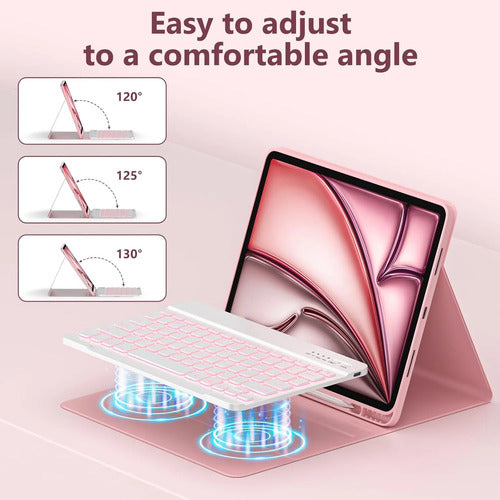 Funda Con Teclado Retroiluminado Para iPad Air Y Pro Rosa