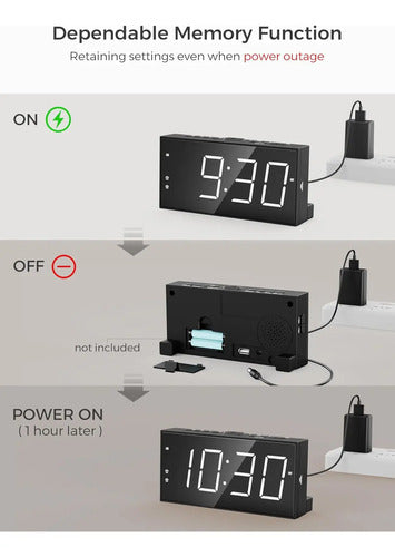 Reloj Despertador Digital Con 2 Alarmas Y Puerto Usb Blanco