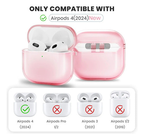 Funda Transparente Tpu Para AirPods 4 Con Llavero Rosa