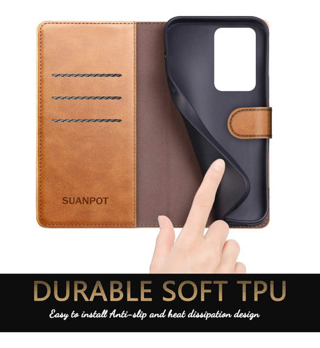 Funda Cartera De Cuero Para Samsung Galaxy S20 Ultra Marrón Claro
