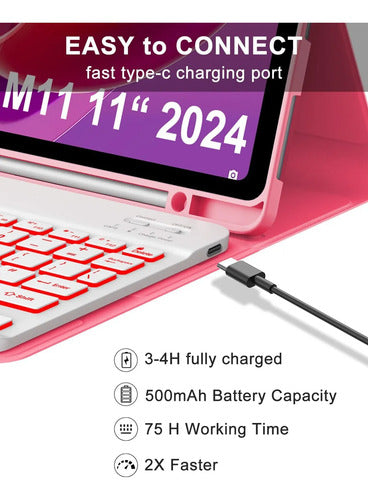Funda Con Teclado Para Lenovo Tab M11 / K11 Lte 11 Pulgadas Rojo