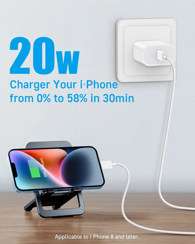 Set De Carga Rápida iPhone 20w Con Cable De 3 Metros Blanco