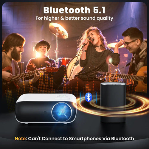Proyector Portátil Full Hd Happrun Con Bluetooth Y Sonido... Blanco