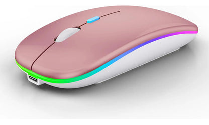 Mouse Inalámbrico Bluetooth Recargable Led Dual Mode Rosa