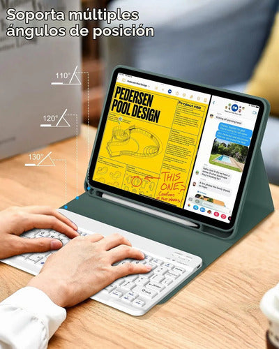 Funda Con Teclado Para iPad (a16) 11th/10th Gen (11/10.9) Verde Oscuro