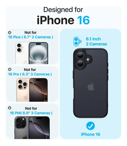 Funda Protectora Para iPhone 16, Antigolpes Negro