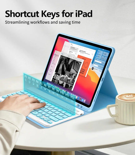 Funda Con Teclado Para iPad Air Y iPad Pro Azul Claro