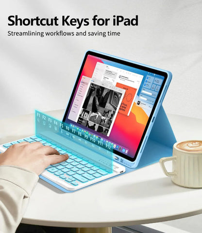 Funda Con Teclado Para iPad Air Y iPad Pro Azul Claro
