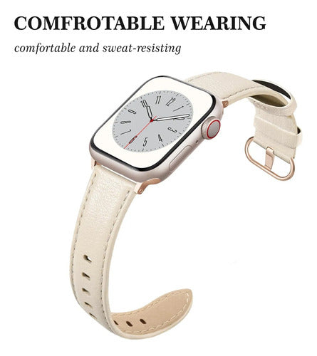 Correa De Cuero Elegante Para Apple Watch Beige 3.8 Cm