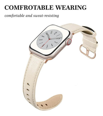 Correa De Cuero Elegante Para Apple Watch Beige 3.8 Cm