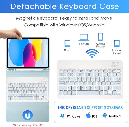 Funda Con Teclado Para iPad A16 Azul Claro