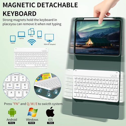 Funda Con Teclado Para iPad (a16) 11th/10th Gen (11/10.9) Verde Oscuro