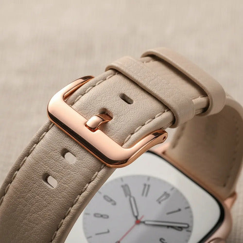 Correa De Cuero Elegante Para Apple Watch Beige 3.8 Cm