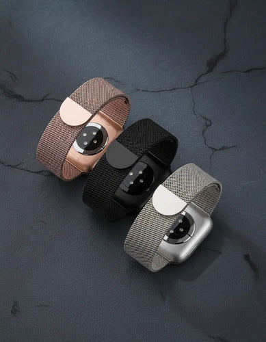 Pack 3 Correas Metálicas Malla Para Apple Watch 38-49mm Rosa Chicle | Negro | Plateado 3.8 Cm