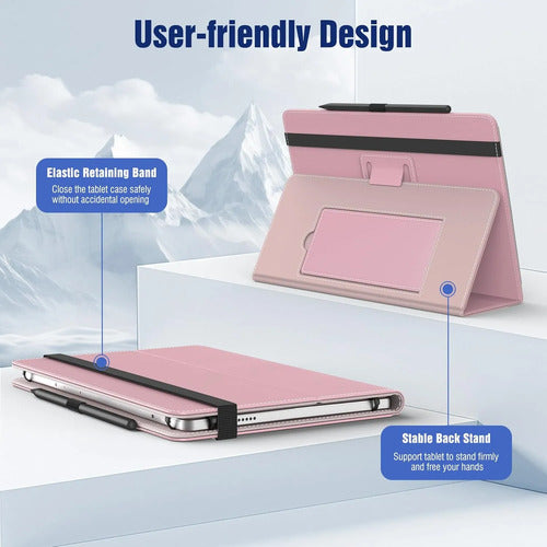 Funda Universal Para Tablet 10.1 Con Soporte Y Correa Rosa Claro