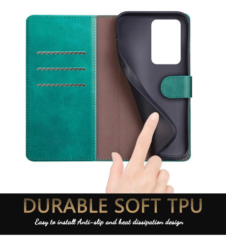 Funda Cartera De Cuero Para Samsung Galaxy S20 Ultra Verde