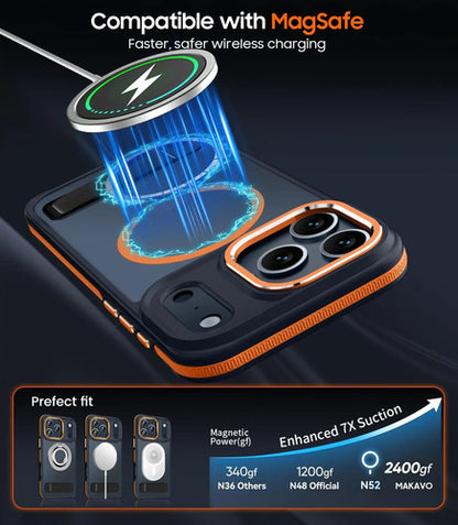 Funda iPhone 17 Pro Con Soporte Y Protección Militar Naranja