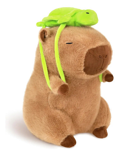 Peluche Capybara  Con Mochila De Tortuga Marrón Marrón