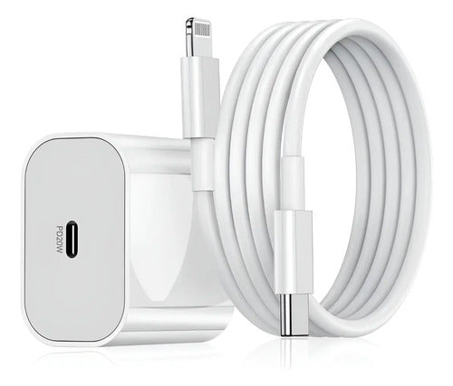 Cargador Rápido Para iPhone De 20 W. Cable Usb C A Lightning Blanco
