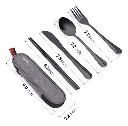 Set De Utensilios De Acero Inoxidable Para Viaje O Camping Negro