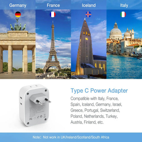 Adaptador De Viaje Universal Con 3 Puertos Usb Y Mas